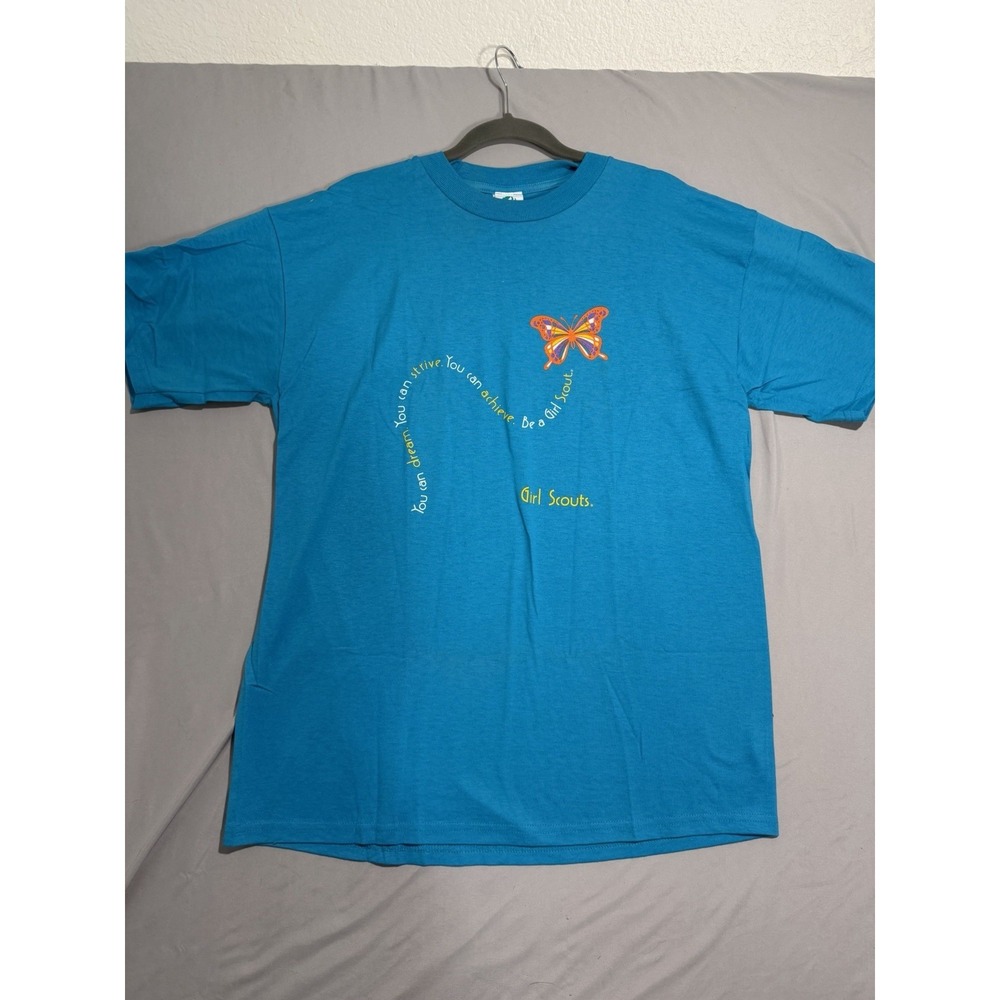 NWT Girl Scouts blue tee, butterfly graphic, women's large t-shirt‎